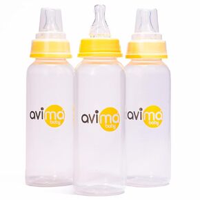Avima 8 oz Anti Colic Baby Bottle Set - Medium Flow Nipples Included, Standard Neck, BPA Free - 3-6 Months, Stage 2 Feeding for Gas, Spit Up & Colic (Set of 3)