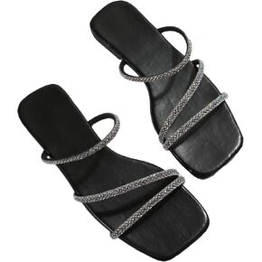 GORGLITTER Women's Rhinestone Wedding Sandals Sparkly Glitter Dressy Flats | Strappy Bling Flat Sandals, Going Out Shoes, Bridal Shoes, Sandals for Wedding Guest, Cute Slides in Saudi Arabia