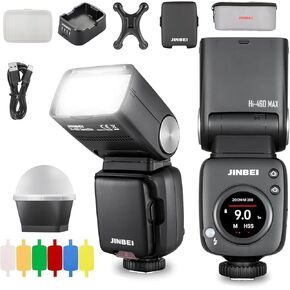 JINBEI HI-460Max Flash Wireless System GN48 HSS 1/8000s Flash with Touch Screen 7.4V/2000mAh Battery Portable Camera Speedlite with Universal Hot Shoe Compatible with Canon Nikon Fuji Pentax Olympus
