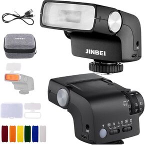 ومضات الكاميرا المحمولة JINBEI Hi-5 Retro Speedlite GN16 26Ws مع وقت إعادة التدوير 0.02-1.6 ثانية و650 ومضة طاقة كاملة حذاء عالمي ساخن متوافق مع كاميرا Canon Nikon Fujifilm Panasonic Oba Sony