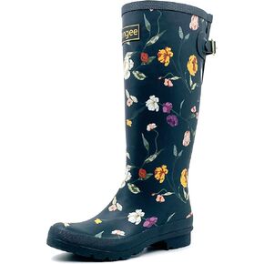 Rongee Rain Boots for Women Waterproof Floral Printed with Adjustable Buckle
