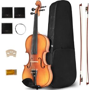 Violin 4/4 Full Size for Beginners, Ebony Fitted Solidwood Violin Satin Antique Finish with Hard Case
