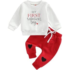 KOSUSANILL My First Valentines Day Baby Boy Outfit Clothes Newborn Infant My 1st Long Sleeve Crewneck Sweatshirt Pants Set