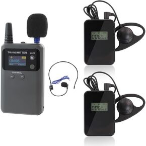 Wireless Tour Guide System, 1 Transmitter 15 Receivers with 15-slot Charger, Simultaneous Interpretation Translation System Assisted Listening 492feet for Training Church Teach Court Sermon