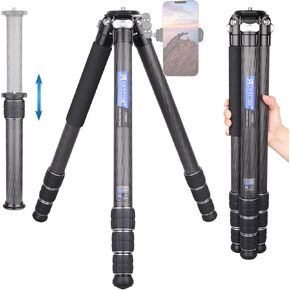Heavy Duty Carbon Fiber Tripod CS85C with External Center Column Compact Lightweight Travel Camera Stand for DSLR Digital Camcorder Max Load 66.1lbs/30kg