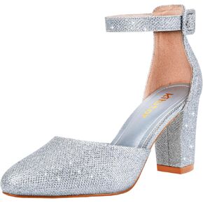 Closed Toe Heels for Women - Black Nude White Silver Gold Round Toe Chunky Wedding Block Women Pumps Shoes, 3 Inch
