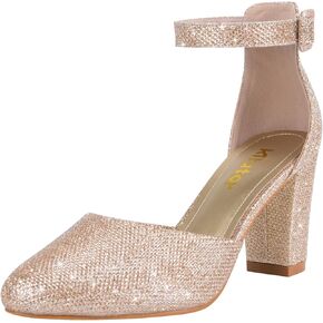 Closed Toe Heels for Women - Black Nude White Silver Gold Round Toe Chunky Wedding Block Women Pumps Shoes, 3 Inch