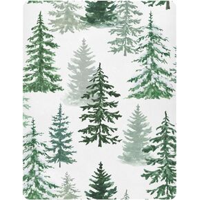 Pfrewn Christmas Crib Sheets for Boys Girls Woodland Rustic Forest Pine Trees Fitted Crib Sheet for Mini Crib Mattress Stretch Soft Winter Pattern Toddler Baby Playard Sheet,39x27IN