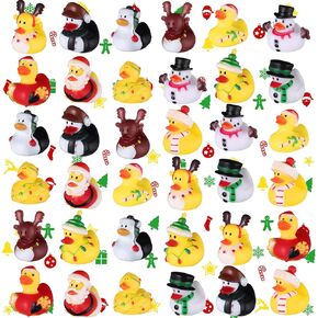 Sratte 36 Pcs Christmas Ducks Bulk Christmas Rubber Duck for Stocking Stuffers, Novelty Christmas Duckies Bath Toy for Classroom Prizes Birthday Gift Xmas Holiday Party Favor Decorations Bag Filler
