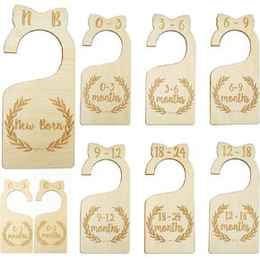 Baby Closet Dividers, 7 Pcs Double-Sided Wood Baby Clothes Dividers for Closet, Durable Wardrobe Hanger Baby Clothes Size Dividers Boy Girl, Baby Size Closet Dividers, Closet Dividers for Baby Clothes