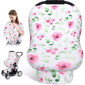 7 in 1 Car Seat Cover for Babies, Stretchy Nursing Cover for Breastfeeding, Winter Infant Carseat Canopy for Boys and Girls, Floral Newborn Carrier Cover in Kuwait