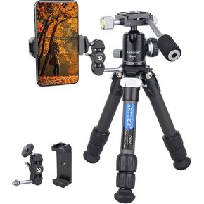 Carbon Fiber Mini Tripod Kit Lightweight Portable Tabletop Tripod with Handle 360° Degree Ball Head+CNC Magic Arm+Phone Holder Compact Travel Macro Desktop Tripod Max Load 22lbs/10kg for DSLR Camera