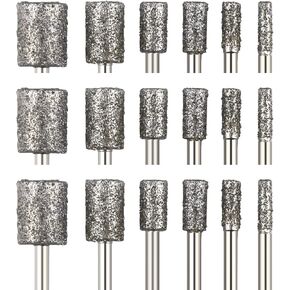 1/8 Shank Diamond Grinding Burr Drill Bit,30pcs 46# Diamond Burr Set Cylinder Head Mounted Points Bit Universal Fitment Rotary Tool for Stone Carving, DIY,Polishing, Engraving