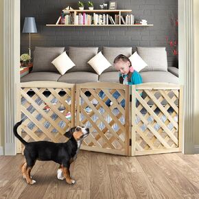 ZJSF Foldable Indoor Dog Gate for House Freestanding Folding Dog Gates Indoor Wood Pet Gates Dog Fence for Stairs Puppy Gates for Hallways Black 32 "Height-4 Panels