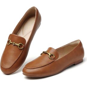 Minorsu Buckle Loafers for Women Slip On Round Toe Dress Flats Business Casual Work Driving Shoes