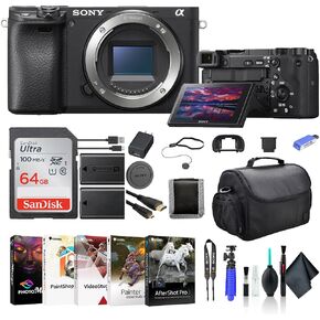 Sony a6400 Mirrorless Camera ILCE-6400/B, 64GB Card, NPF-W50 Battery, Card Reader, Corel Photo Software, HDMI Cable, Case, Flex Tripod, Hand Strap, Memory Card Wallet, Cap Keeper, and More