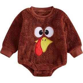 Infant Baby Girl Boy Thanksgiving Outfit Turkey Onesie Newborn Baby Long Sleeve Furry Romper Clothes