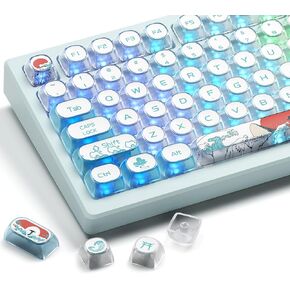 Anime Pudding Keycap,Low Profile Clear Keycaps, XVX Shine Though Side Print Key Cap Set with Dye Sublimation Suitable for Most 75 Percent 60% 100% Cherry MX Gateron Switches Mechanical Keyboard