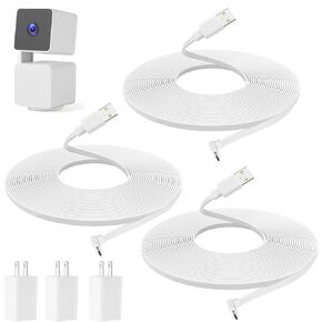Uogw 3 Pack 20FT/6M Power Adapter and Extension Cable Compatible with WYZE Cam Pan V3, USB to 90 Degree Micro USB Cable,L-Shaped Flat Power Charging Cord,5V/2A Outdoor Power Adapter (White)