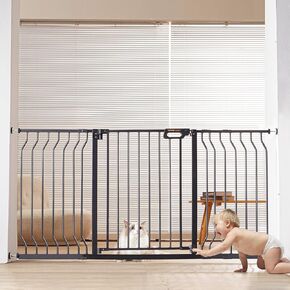 VEVOR 29.5-55.8" Extra Wide Safety Gate for Stairs, Auto Close Dog Gate for The House, Easy Install Pressure Mounted Pet Gates for Doorways, Easy Walk Thru Wide Safety Gate for Dog, Black