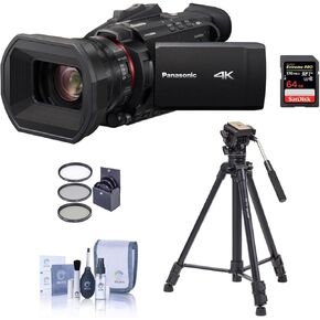 Panasonic HC-X1500 4K Pro Camcorder with 24x Optical Zoom, WiFi HD Live Streaming, Bundle with Takama Tripod, 64GB Memory Card, 62mm Filter Kit and Cleaning Kit