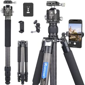 Carbon Fiber Tripod with Low Profile Ball Head 10 Layers Carbon Tube Heavy Duty Camera Tripod 72.6inch Portable Travel Tripod with 44mm Arca 360° Panoramic Tripod Mount for Sony Nikon Canon DSLR
