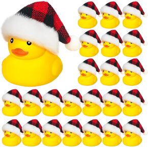 24 Set Christmas Rubber Ducks with Christmas Hats Small Bathtub Yellow Ducks Mini Floating Squeaky Rubber Ducks Bath Toys for Baby Shower Holiday Decor Xmas Home Birthday