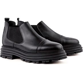 Soho | 100% Made in Italy Chelsea Boots for Women, Black Italian Leather - Chunky, Non Slip Platform Sole and Lug Heel - Ankle Booties for Ladies - Ideal for Fall and Winter