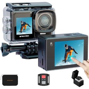 Action Camera 4K 40M Waterproof Underwater Camera for Snorkeling,EIS WiFi Camera 170° Wide Angle Dual Screen Camera for Vlog((Charger, Remote Control and Helmet Accessories)