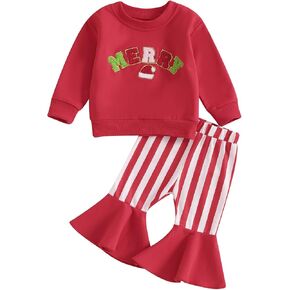 Ayalinggo Merry Christmas Toddler Clothes My First Christmas Baby Girl Outfit Embroidery Crewneck Sweatshirt Flare Pant Set