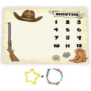 Western Cowboy Theme Baby Monthly Milestone Blanket, Soft Flannel, 48x40in | Nursery Swaddling Blankets for Newborn, Baby Shower Age Growth Tracker with Bonus Maker, Photo Props, Newmom Gifts in Saudi Arabia