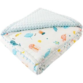 Soft Baby Blanket Minky 30" * 43" with Dotted Backing Ocean Creatures Newborn Nursery Swaddling Blankets Infants Boys Girls Receiving Blanket for Toddler Crib Stroller, Car Seat and Pets