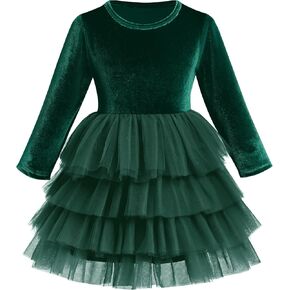 AFAVOM Toddler Baby Girl Velvet Dress Kids Long Sleeve Christmas Birthday Party Ruffle Tulle Tutu Dresses Fall Winter Clothes
