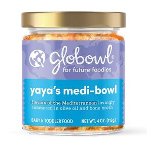 Globowl Stage 3 Baby Food & Toddler Meals, 6+ Months Early Allergen Introduction, Baby Led Weaning, International Whole Food Snacks for Toddlers, Babies, 4 oz Glass Jar, Yaya's Medi-Bowl