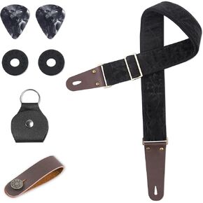 Hennaja Adjustable Guitar Strap Includes 2 Strap Locks & 2 Matching Picks & 1 Picks Holder & 1 leather Strap Button.