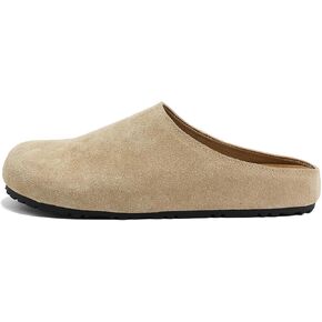 Women's Suede Clogs Round Toe Leopard Print Leather Mules Cork Footbed Clog with Arch Support Comfort Casual Slip-on Fall Shoes
