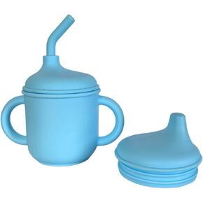 Baby cup with two lids, straw and sippy cup, Silicone baby cup-sippy cup-baby sippy cup- training cup- un breakable cup -cup with two handles- straw cup with handles