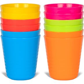 Kids Cups Set of 12 Plastic Toddler Cups 8 Ounce Children Drinking Cups Tumblers - Reusable Dishwasher Safe BPA Free Cups for Kids and Toddlers