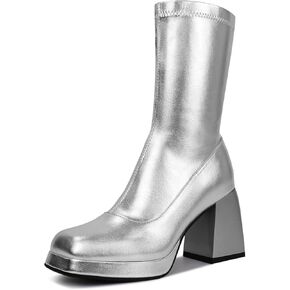 Go Go Boots for Women, with Square Toe, Chunky Heel and Side Zipper Design, Sassy and Glaring