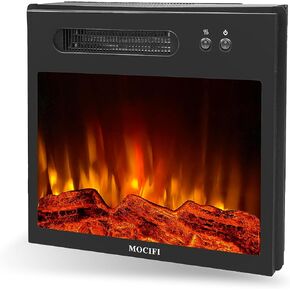 MOCIFI 23 Inch Electric Fireplace Insert, Ultra-Thin Electric Fireplace, Recessed & Free-Standing, Fireplace Heater with Overheating Protection, Realistic Logs & Flames, 1500W, Black