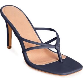 Coutgo Womens Heeled Sandals Strappy Square Toe Flip Flops Fashion Thong Slip on Stiletto Sandals in Kuwait