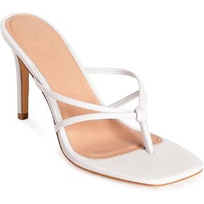 Coutgo Womens Heeled Sandals Strappy Square Toe Flip Flops Fashion Thong Slip on Stiletto Sandals