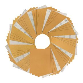 1/4 Sheet Palm Sander Sandpaper, 50pcs Sandpaper Variety Pack, 60 80 120 150 220 240 320 400 600 800 Grit Sandpaper Sheets for Wood, 5.5 x 4.5 Inch Gold