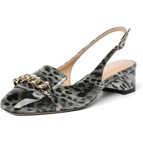 MOVINSTEPS Womens Slingback Buckle Square Closed Toe Dating Patent Solid Ankle Strap Cute Chunky Low Heel Pumps Shoes 1.5 Inch