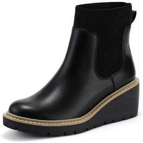 IDIFU IN3 Platform Chelsea Boots for Women Low Short Wedges Ankle Boots Lug Sole Trendy Fashion Comfortable Fall Dress Booties Slip On Elastic Casual Work Daily Round Toe Ladies Boots in Kuwait