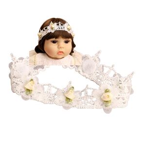 Baby Girls Lace Headband Handmade Flower Hair Band Infants Head Wrap Elastic Pearl Floral Hairband for Newborn Toddler 0-48 Months Baby Hair Accessories (Style 14)