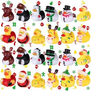 24 Pcs Christmas Rubber Ducks in Bulk Party Favors Assorted Ducks for Christmas Holiday Goodie Bag Fillers Baby Showers Toys Decoration Gift (Lovely Style)