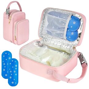Breastmilk Cooler Travel Bag with Ice Pack,Portable Breastmilk Cooler Bag with Buckle Handle,Insulated Breastmilk Storage Bag Cooler,Black
