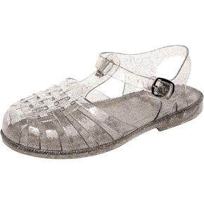 Toddler Jelly Sandals for Girls Unisex Boys Jellies Shoes T-Strap Soft Clear Flats Silver Slippers Size 11 Little Kid Retro Slides Summer Beach Glitter Slingback
