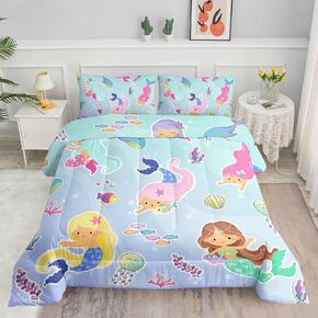 Bedding Comforter Set Rainbow Scales Mermaid Printed Pattern Bedding Set with 1 Comforter and 2 Pillowcases for Girls Bedroom All Season(Rainbow Scales Mermaid Twin), 68x86inches